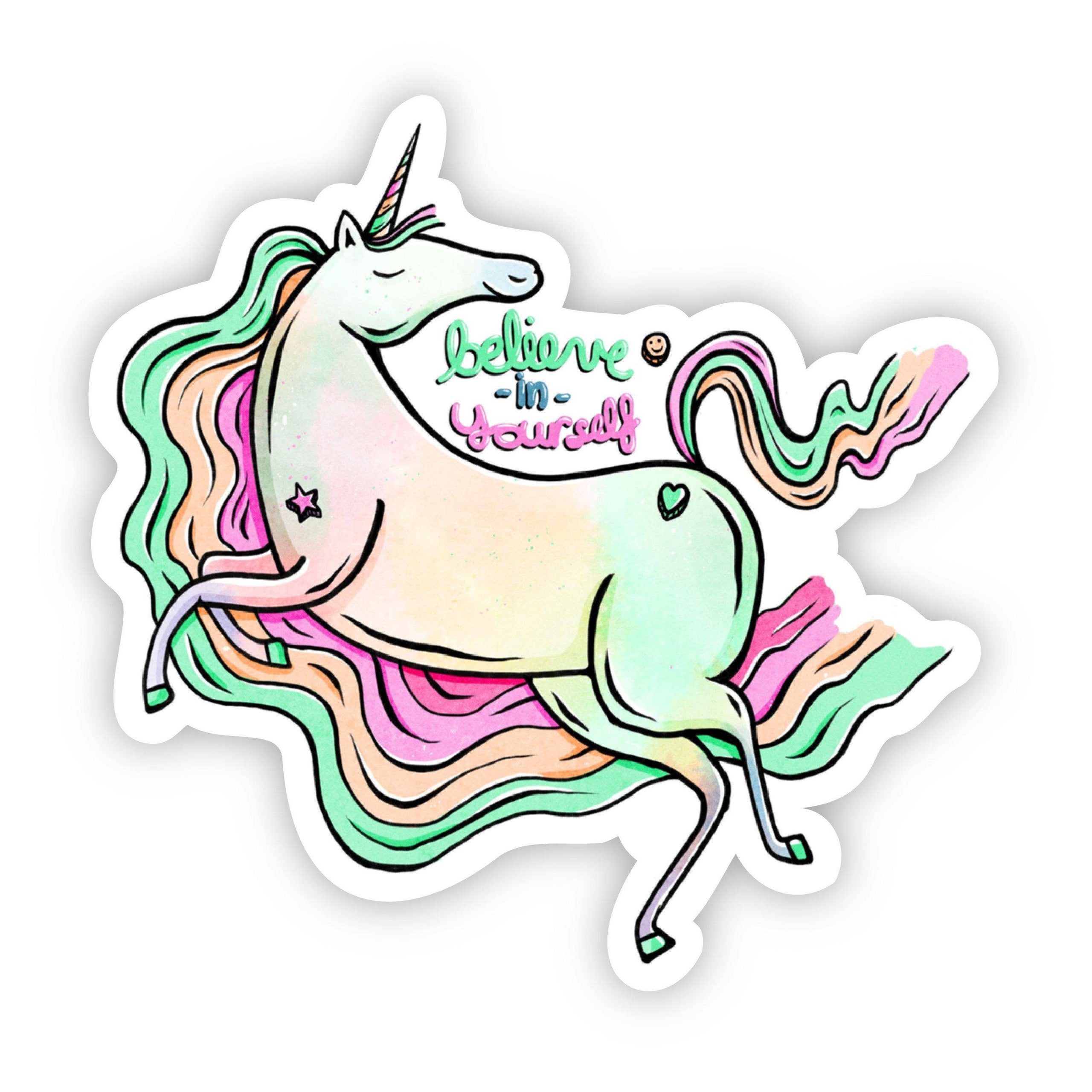 Big Moods Believe in Yourself Rainbow Unicorn Sticker A Modern